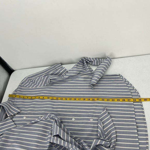 Kal Rieman Shirt Women Medium Blue Striped Twist Front Tie Waist Button Down USA - Picture 6 of 8